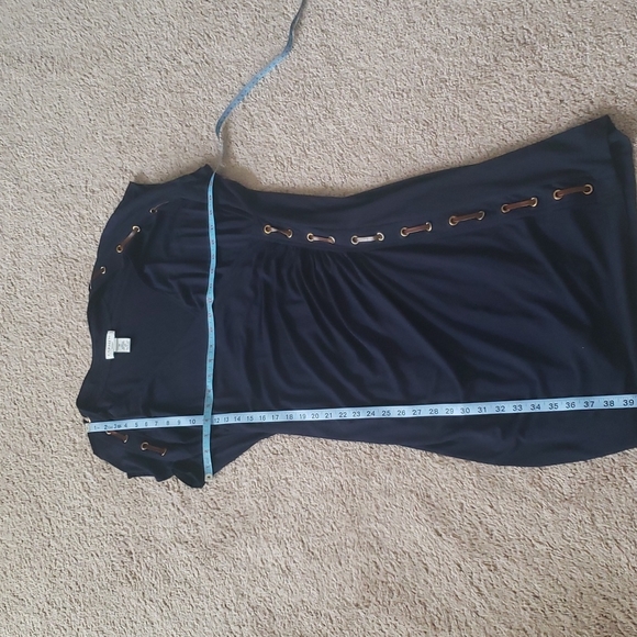 Carmen Marc Valvo 2x stretchy surplice neck leather strap in  grommets trim - Picture 9 of 9